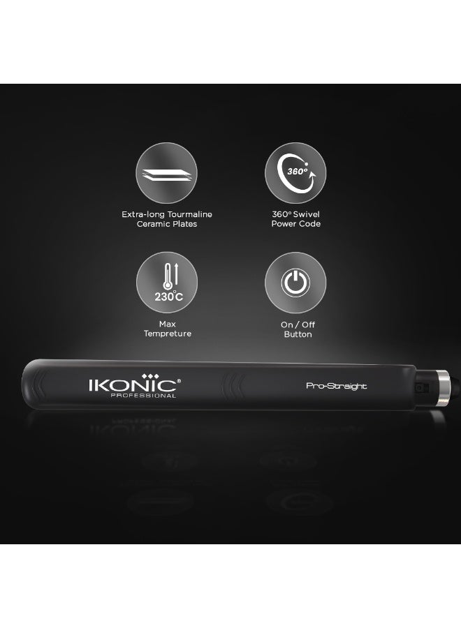 Ikonic Pro Straight Hair Straightener Black Ergonomic Slim Design Adjustable Heat Up to 230°C Floating Titanium Plates Auto Shut-Off 360° Swivel Cord Travel-Friendly All Hair Type - Image 5